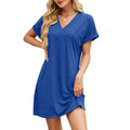 Solid Color And V-neck Loose Short Sleeve Casual Dress Lady T Fashions