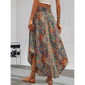Women's High Elastic Waist Midi Skirt Casual Summer Trendy Tie Front Flowy Floral Print Beach Long Skirt Lady T Fashions
