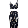 Ladies' High Waist Drawstring Feather Flower Printed Pants, Beach Pocket Pants, Sexy Top Set Lady T Fashions