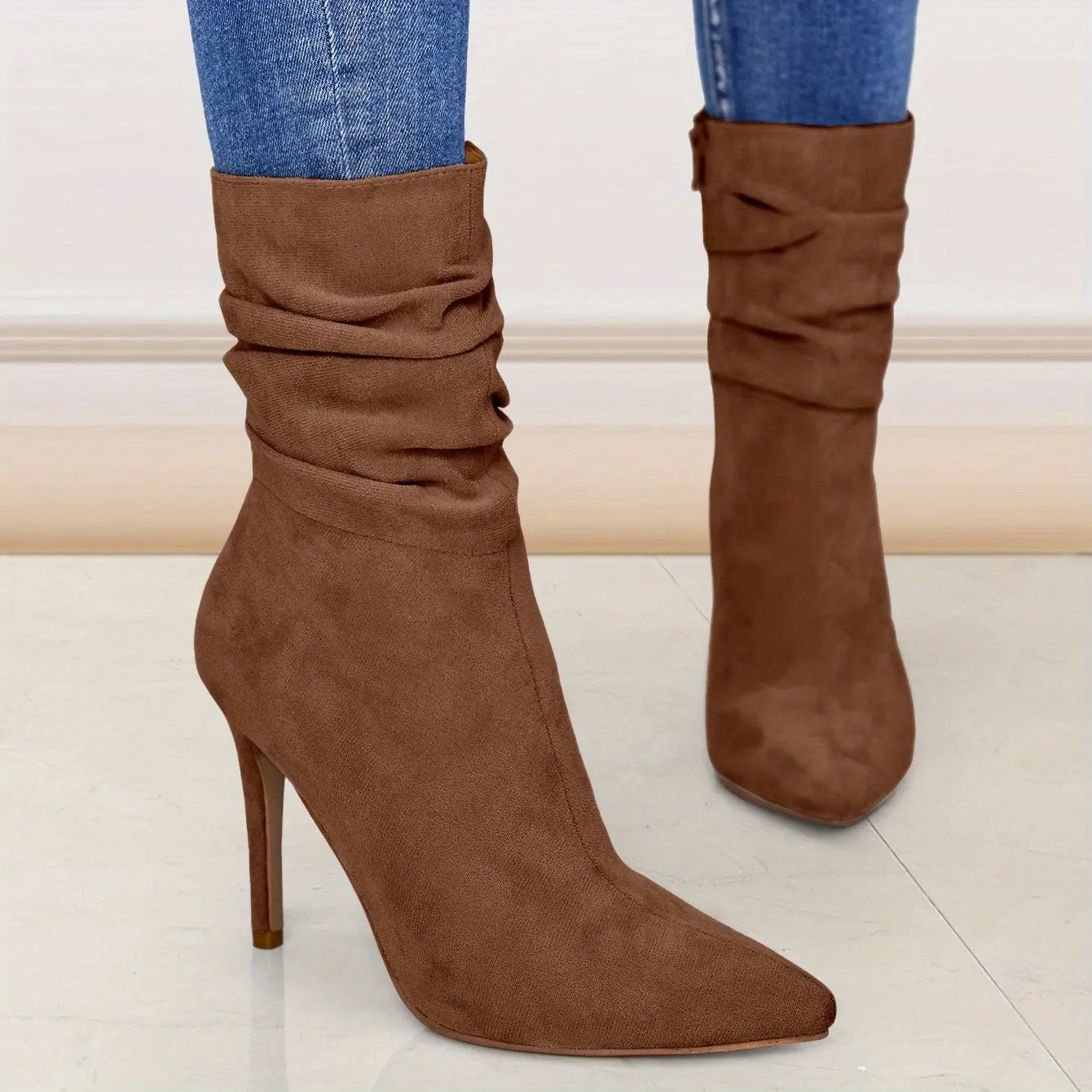 Women's Mid-Calf Boots, Plain Fashionable Boots with Zipper for Comfort and Casual Wear, Round Toe in the Middle of Calf Lady T Fashions