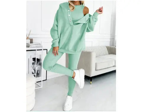 Women's Solid Color Vest Hoodie And Pants Set Lady T Fashions