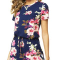 Ladies' Round Neck Floral Print Elegant Drawstring Slanted Pocket Detail Dress Lady T Fashions