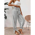 Women's Fashion Striped Long Pants Side-Slit Design Trendy Casual Trousers Lady T Fashions