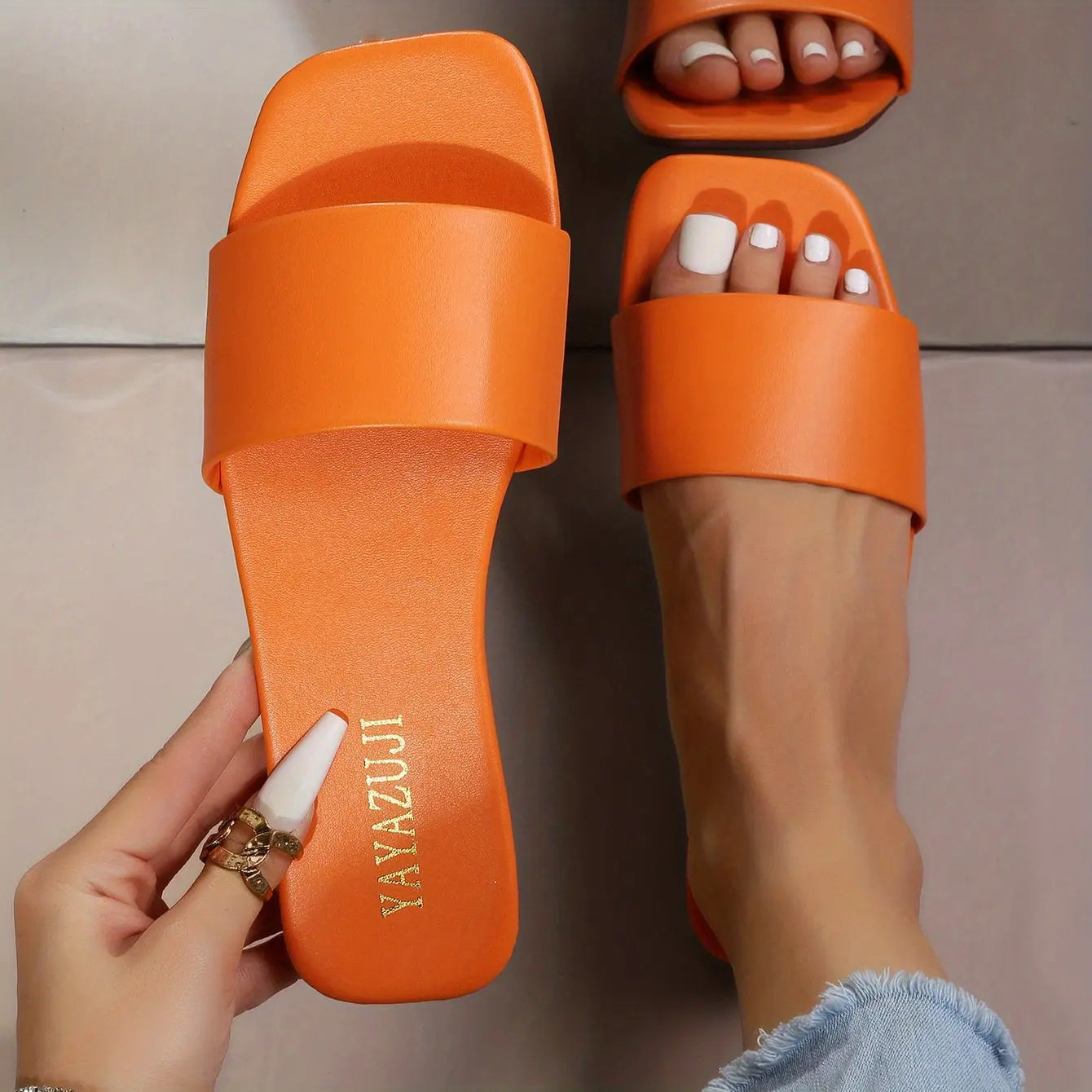 Women's Colorful Slide Sandals - Fashionable Open-Toe Flats with Ankle Strap, Faux Cover Upper & Rubber Sole, Casual Summer Shoes in Red, Green, Yellow, Blue, Brown, Black, White, Summer Footwear | Fashionable Flats | Durable Lady T Fashions