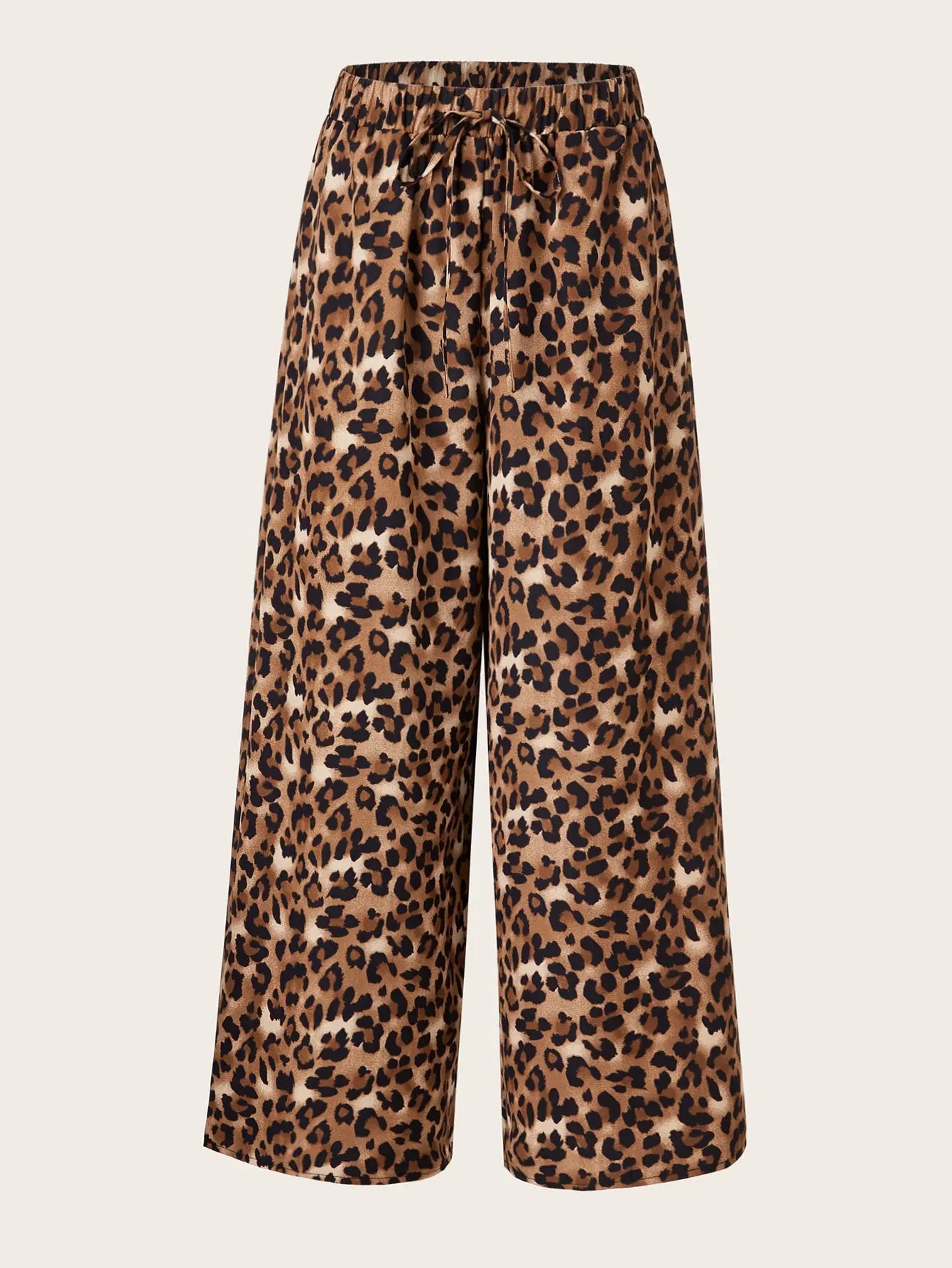 Women's Plus Size Leopard Print Wide Leg Pants - Elastic Waist, Loose Fit Casual Straight Leg Trousers For Spring Summer Fall, Lightweight Polyester Blend, Perfect For Beach Or Outdoor Outings Lady T Fashions