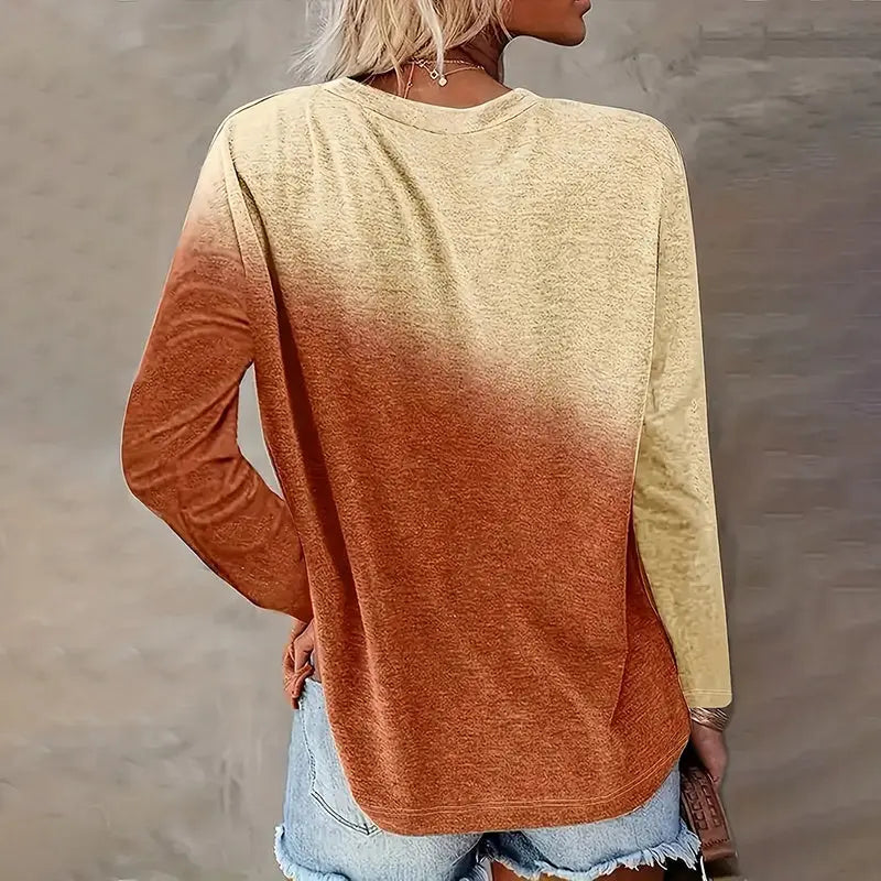 5 Pack Women's Casual Gradient Color Round Neck Long Sleeve Tops Set Spring & Fall Lady T Fashions