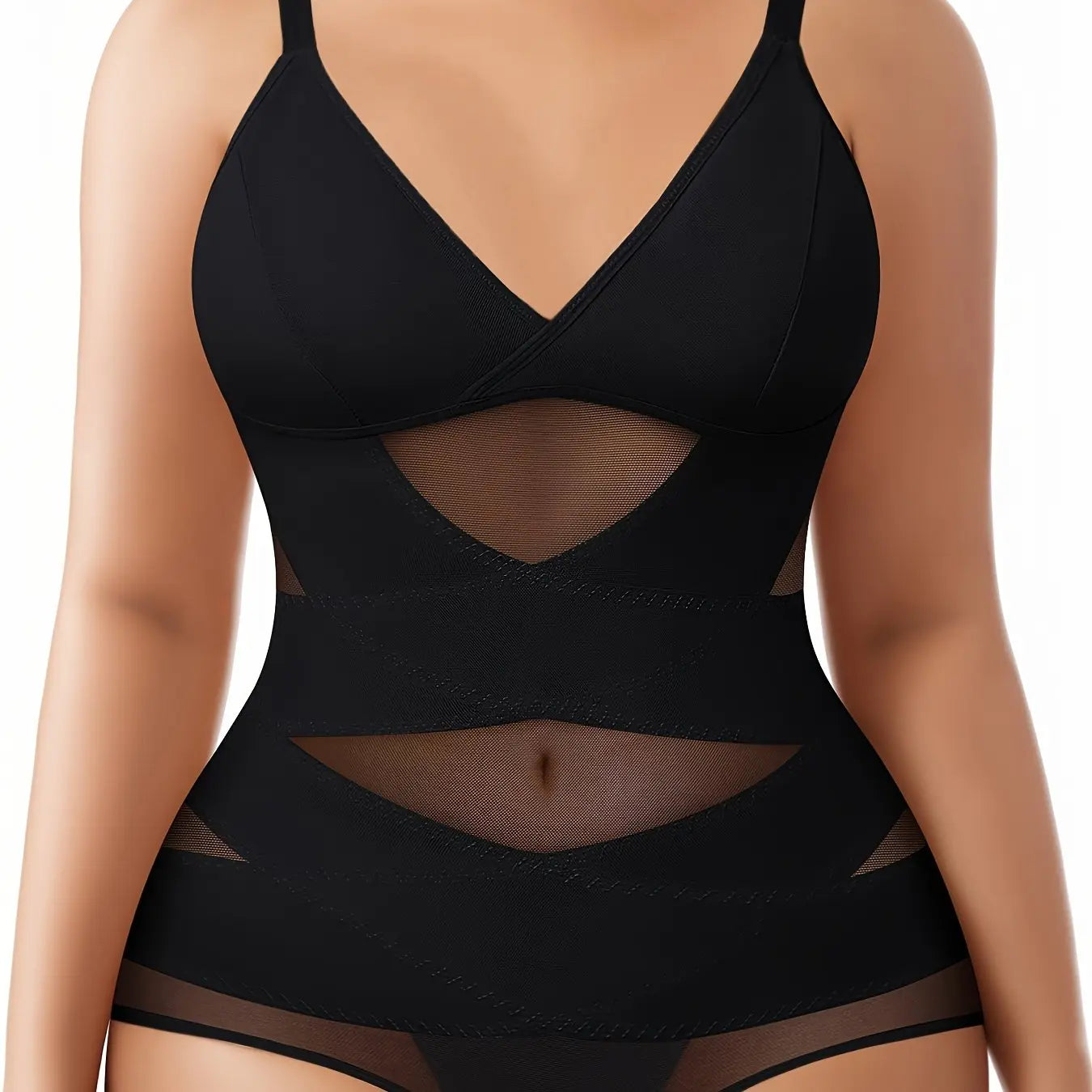 Women's Curve Bodysuit Shapewear For Plus Size Women, Tummy Control Butt Enhancing V Neck Waist Trainer Body Shaper Lady T Fashions