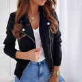 Women's Solid Color Lapel Long Sleeve Zip-Up Jacket With Pockets Casual Spring&Fall Outerwear Lady T Fashions