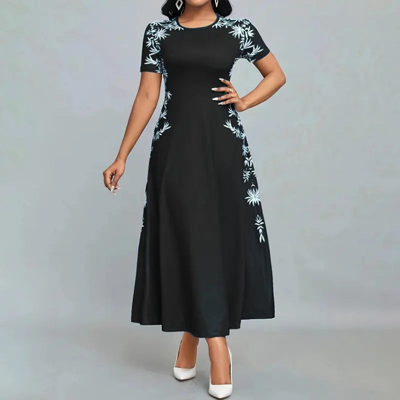 Women's Elegant Short Sleeve Maxi Dresses Casual Empire Waist Long Dress Lady T Fashions