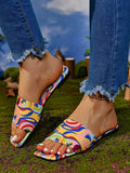 Graffiti Flat Slippers Outdoor Candy Color Square Toe Beach Sandals Lady T Fashions