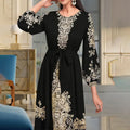 Women's Bohemian Floral Print Dress Ethnic Middle Eastern Style Long Sleeve Tiered Maxi Dress With Drawstring Waist Lady T Fashions