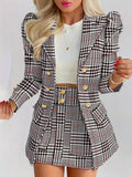 Ladies Fashion Casual Slim Suit Two-piece Plus-size Suit, Plaid Pattern Elegant Skirt Suit With Buttons, Lapel Long Sleeve Suit Jacket And High Waist Skirt, Plus-size Women'S Wear Amazon Don't Sell Lady T Fashions