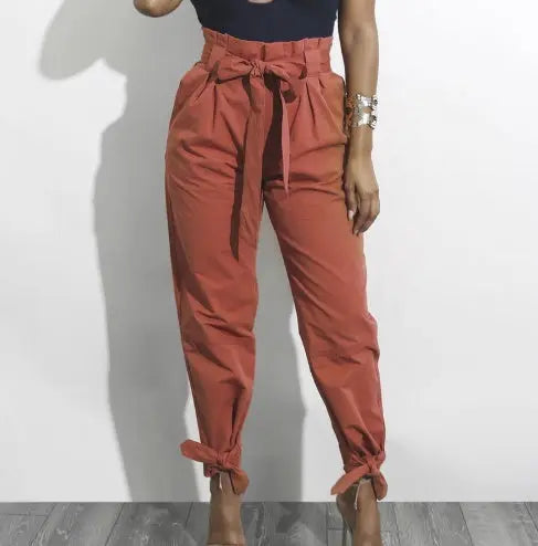 CALOFE Summer Autumn Loose Bow Ruffle Women Pants Summer Casual Belt High Waist Solid Trousers Steetwear Female Pants Lady T Fashions