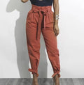 CALOFE Summer Autumn Loose Bow Ruffle Women Pants Summer Casual Belt High Waist Solid Trousers Steetwear Female Pants Lady T Fashions