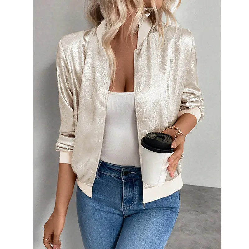 Women's Leopard Print Zip Up Lightweight Bomber Jacket Casual Long Sleeve Outerwear Lady T Fashions