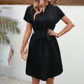 Women's Elegant V Neck Short Sleeve High Waist Summer Casual Dress With Belt Lady T Fashions