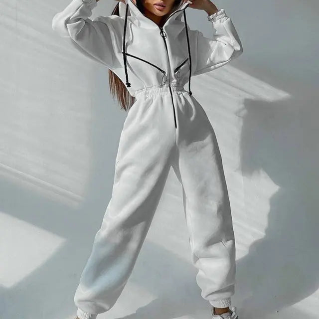 Casual Women Basic Hoodie Two Piece Sets Zipper Drawstring Lady T Fashions