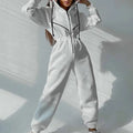 Casual Women Basic Hoodie Two Piece Sets Zipper Drawstring Lady T Fashions