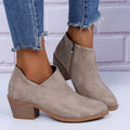 Ankle Stacked Heel Women's Short Boots with V Cut Side Zipper and Non Slip Sole Lady T Fashions