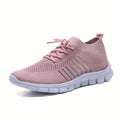 Women's Mesh Breathable Running Shoes, Solid Color Lace Up Front Summer Walking Shoes, Flying Woven Casual Sneakers Lady T Fashions