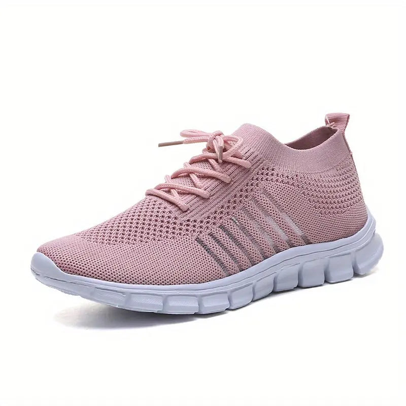 Women's Mesh Breathable Running Shoes, Solid Color Lace Up Front Summer Walking Shoes, Flying Woven Casual Sneakers Lady T Fashions
