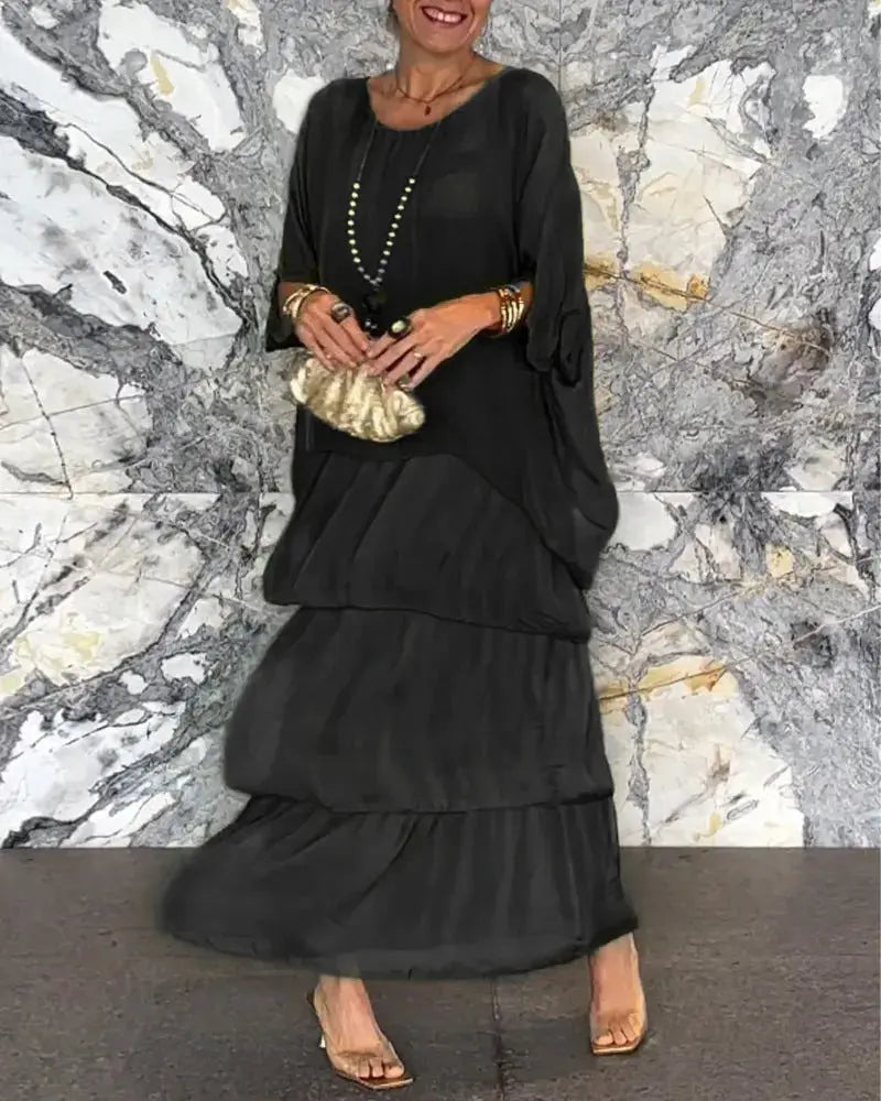 Women's Fashion Temperament Crew Neck Batwing Sleeve Dress null