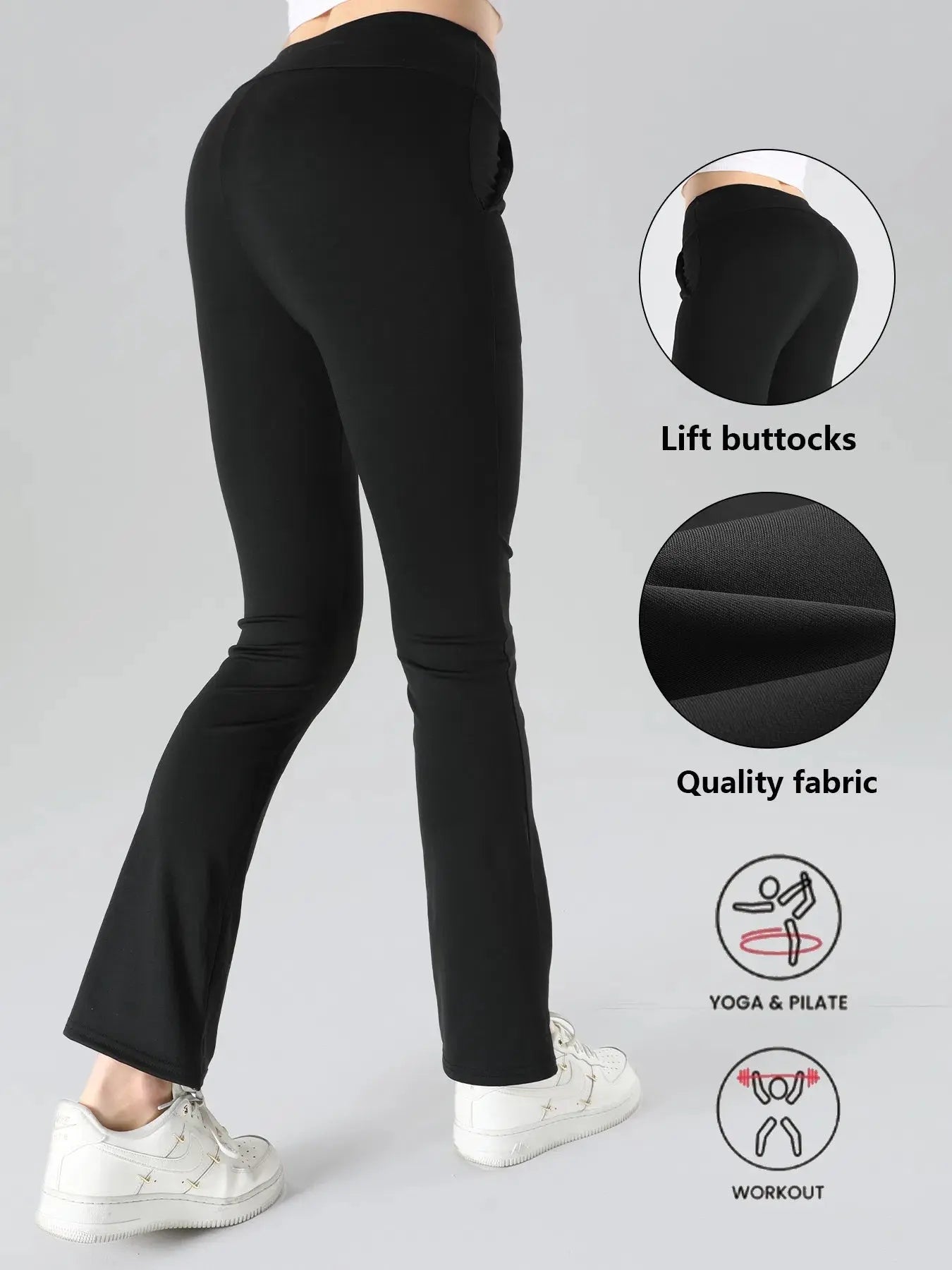 4pcs High-Waisted Flare Sharkskin Leggings Slim Fit, Lightweight & Sculpting Yoga Pants Lady T Fashions