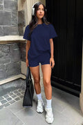 Three Piece Set, Round Neck Short Sleeved Top And Shorts And Pants Set, Sports And Casual Clothing Lady T Fashions