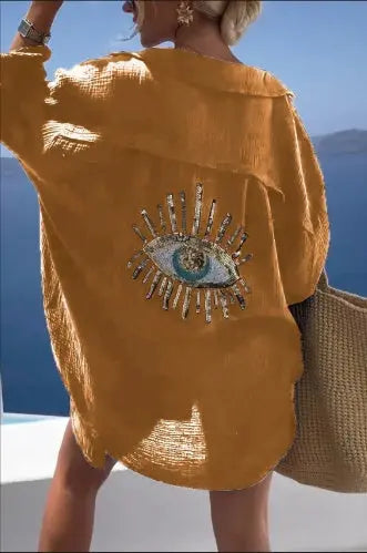 Women's Outdoor Beach Shirt Casual Sequin Beaded Shirt Lady T Fashions