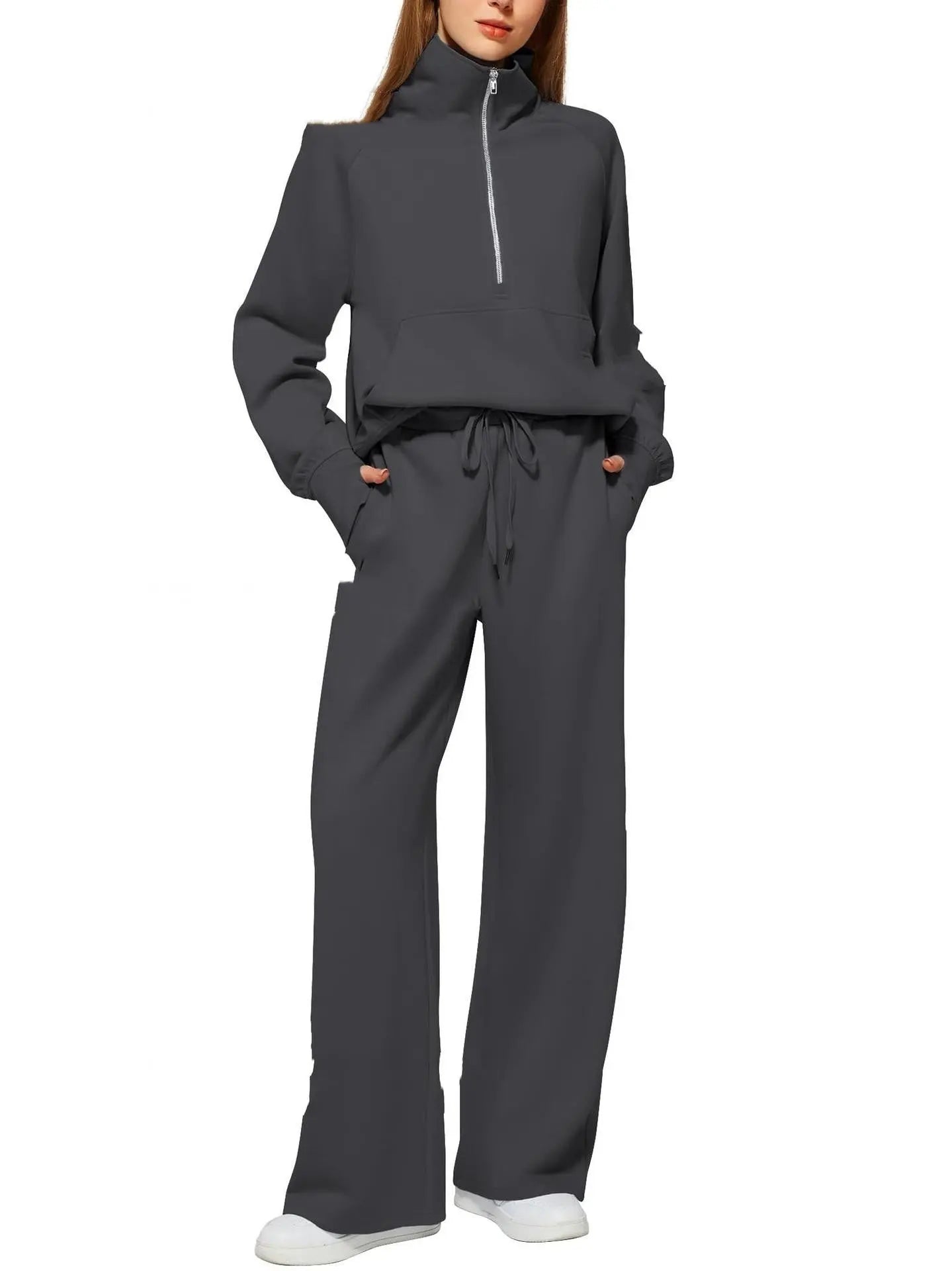 Solid Color Long-sleeved Sweater Trousers Suit Women's Suit Lady T Fashions