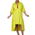 Loose-fitting Long Sleeves Irregular Midi Dress Solid Color Lady T Fashions