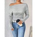 Women's Off The Shoulder Tops Long Sleeve T Shirts Going Out Tops Casual Trendy Ruched Slim Fitted Tees Lady T Fashions