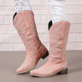 [Retro Cowgirl Boots] Retro Style Women's Western Mid Calf Boots | V-cut Embroidery Cowgirl Boots, Pointed Toe Slip On Shoes Lady T Fashions