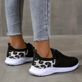 Women's Leopard Knit Sports Shoes, Breathable Lace Up Low Top Running Shoes, Casual Walking Tennis Sneakers Lady T Fashions