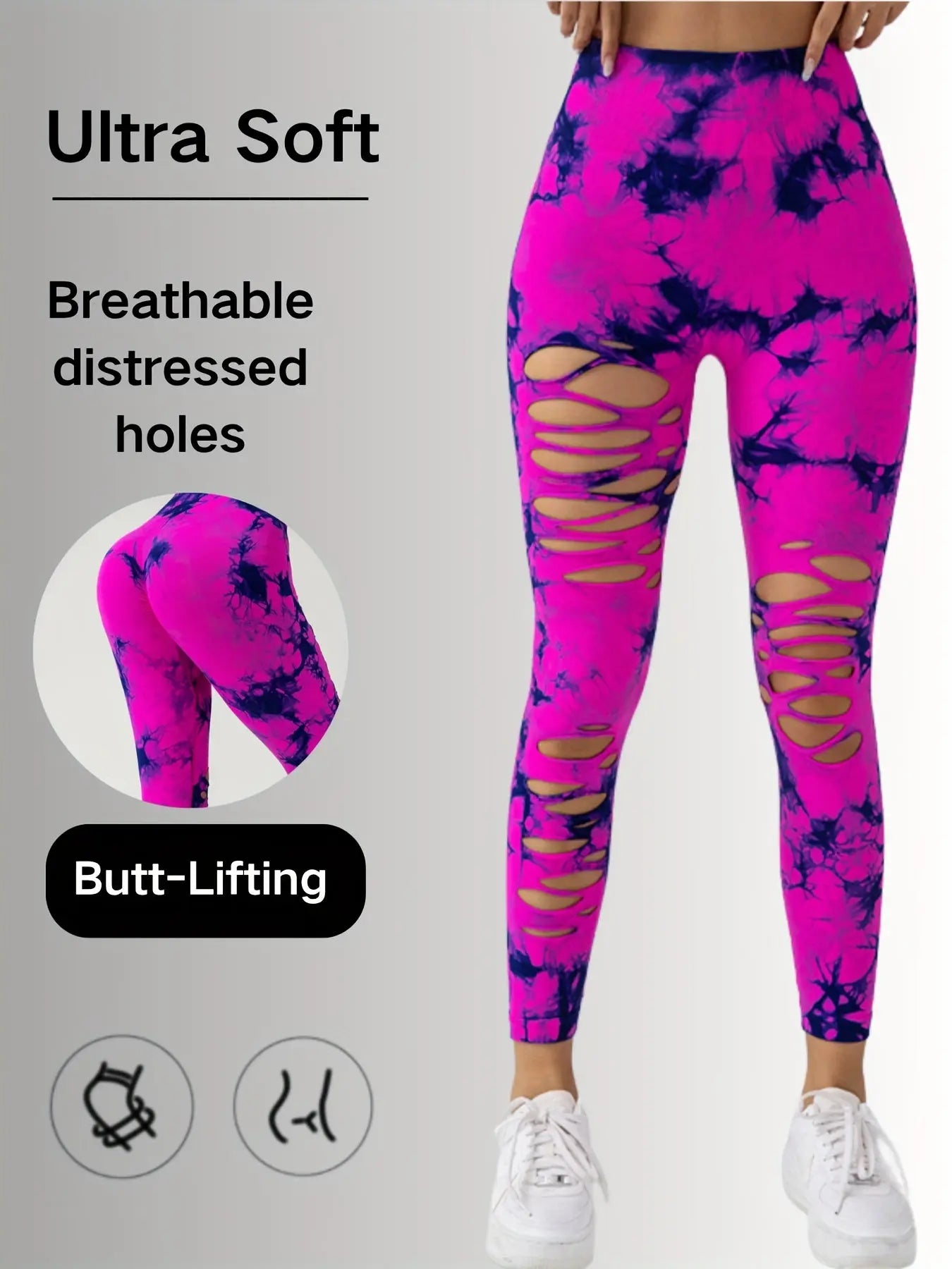 New Style Women's High-Waisted Yoga Leggings With Hollow-Out & Tie-Dye Design Lady T Fashions