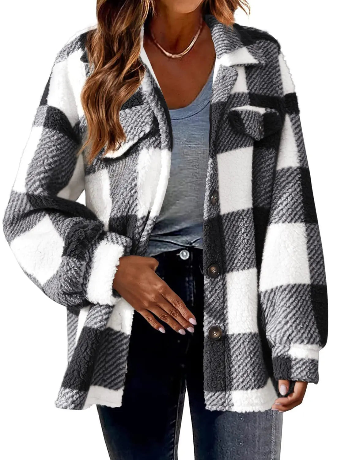 Women's Fashion Jacket Button Plush Coat Lady T Fashions