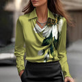Women's Shirt Collar Long Sleeve Blouse With Floral Print - Button Front Comfort Top For Spring&Fall Lady T Fashions