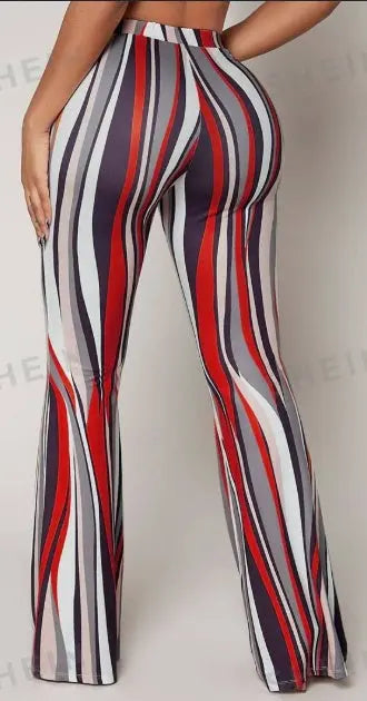 Striped High Waist Flared Leg Pants Lady T Fashions