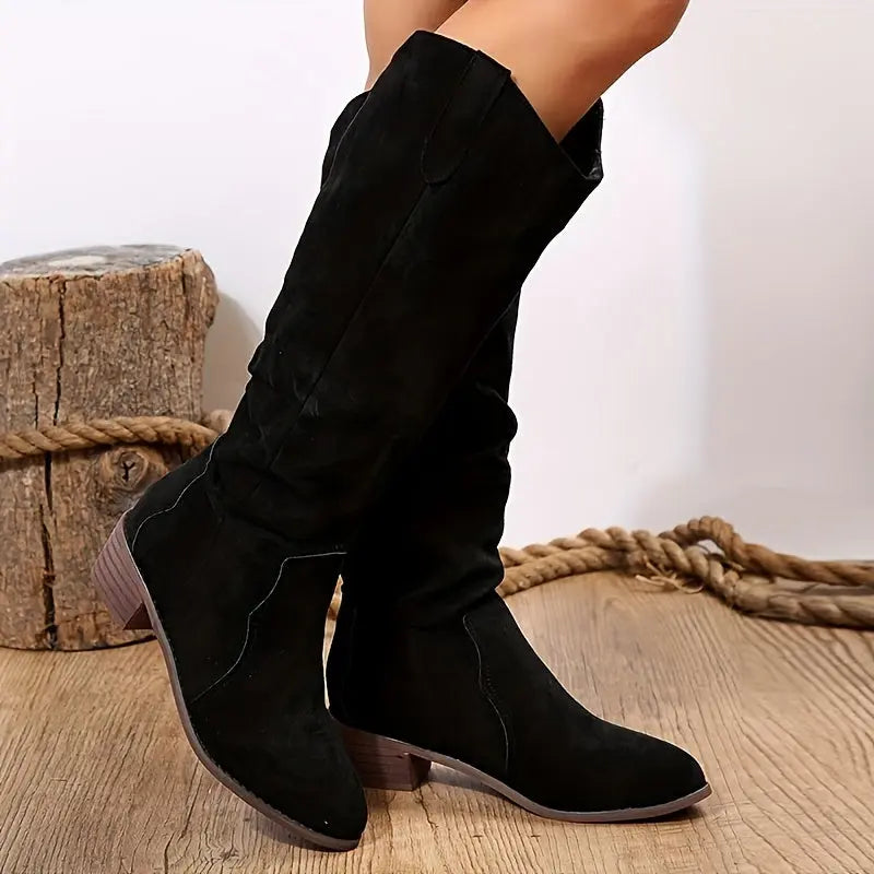 Women's Vintage Western Cowboy Boots - Knee-High Pull-On Boots with Chunky Heels, Western Booties for Women, Country Western Events & Everyday Outfits - Cowboy Accessories, Casual Wear, Lady T Fashions