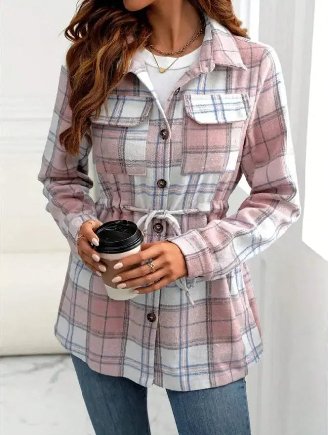 Women's Casual Vintage Plaid Front Button Loose Shirt For Spring Autumn Lady T Fashions