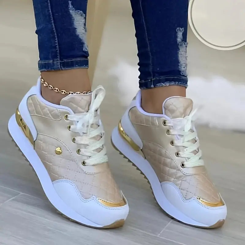 Women's Casual Sports Shoes, Fashion & Versatile Quilted Low Top Sneakers, Outdoor Non Slip Shoes Lady T Fashions