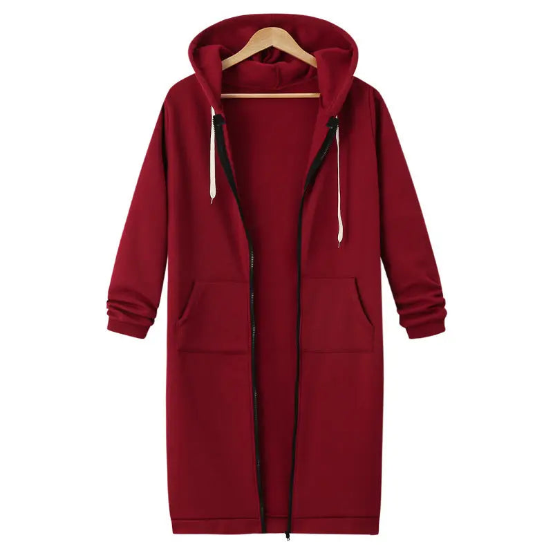 Hooded Long Sleeve Sweater Fleece Long Jacket Lady T Fashions