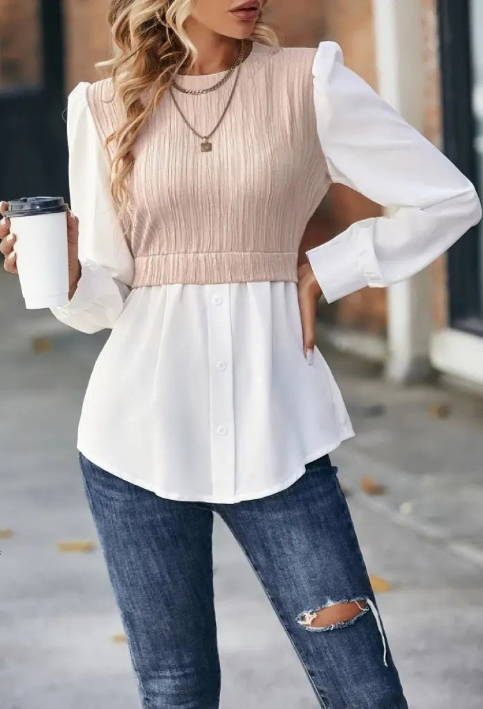Wavy Stripes Stitching Fashion Temperament Blouse Lady T Fashions