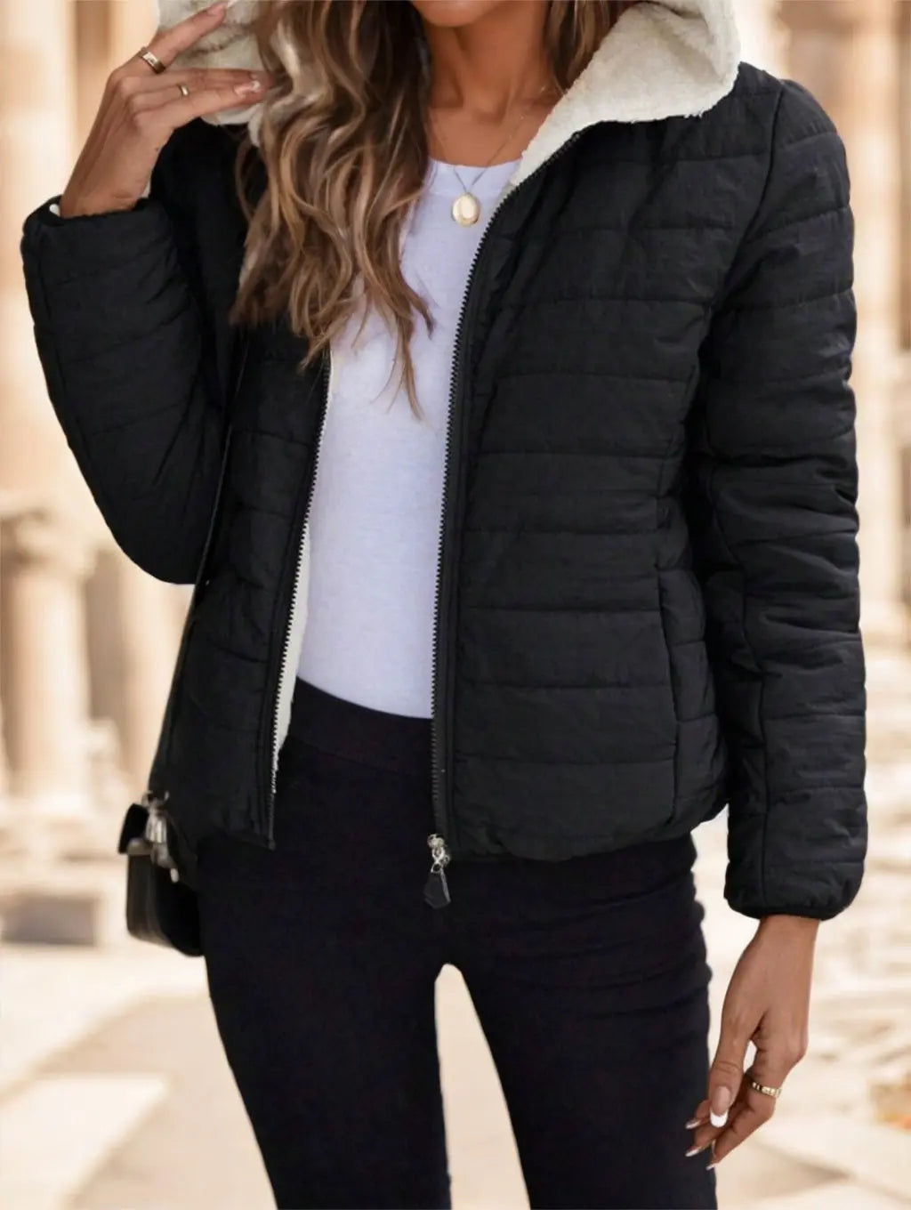 Black Casual Street Style Lightweight Warm Short Women Padded Coat Lady T Fashions
