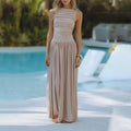 Womens Sleeveless Maxi Long Dress Summer Crew Neck Ruched Pleated Flowy Dress Lady T Fashions