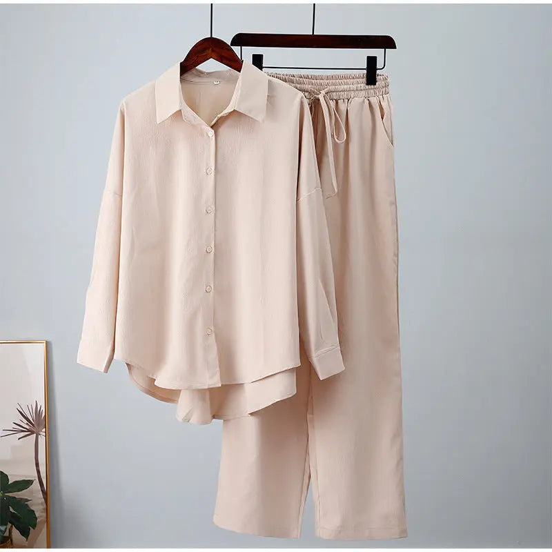 European And American Ins Style Solid Color Leisure Fashion Long Sleeve Blouse And Pants Lady T Fashions