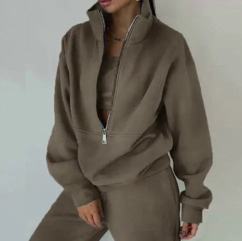Women's Fashion Fleece Solid Color Sports Casual Suit Lady T Fashions