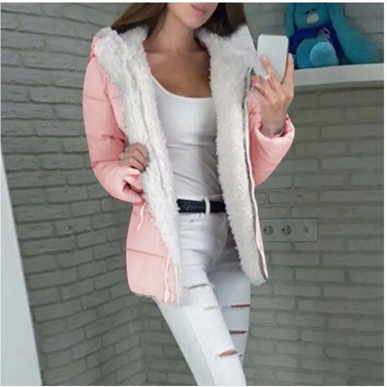 Fleece-lined Cardigan Hooded Coat Cotton-padded Jacket Lady T Fashions