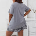 Love Patch Short Sleeve Pajamas Leopard Print Shorts Two-piece Suit Lady T Fashions