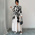 Women's Floral Print Long Sleeve Maxi Dress - Stand Collar A-Line Dress With Waist Detail, Lantern Sleeves & Ruffle Hem For Spring&Fall Lady T Fashions